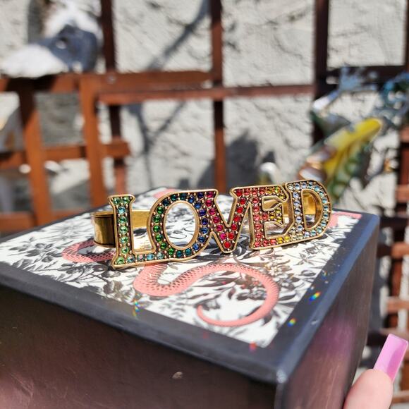 Gucci LOVED Palm Cuff Rainbow Rhinestone Gold Tone Swarovski Crystal Bracelet - Picture 7 of 16